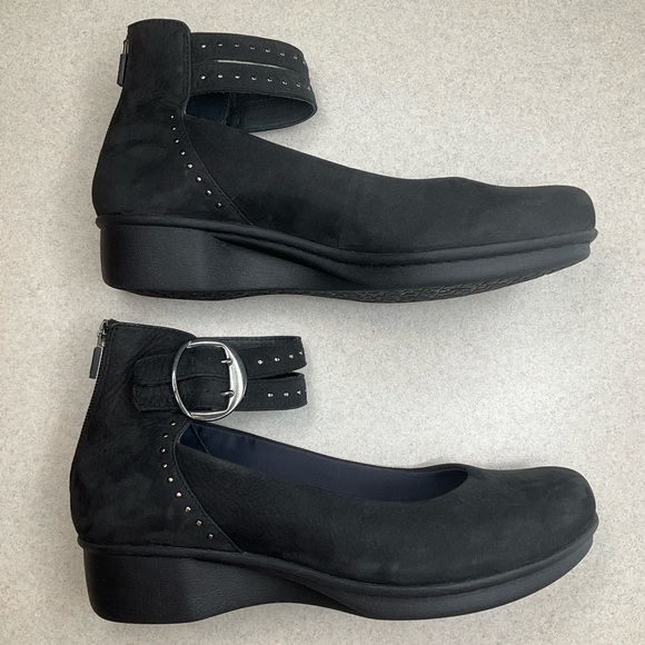 Dansko Lois Ankle Strap Wedge 40 Black Nubuck Mary Jane NWOB - Picture 7 of 11